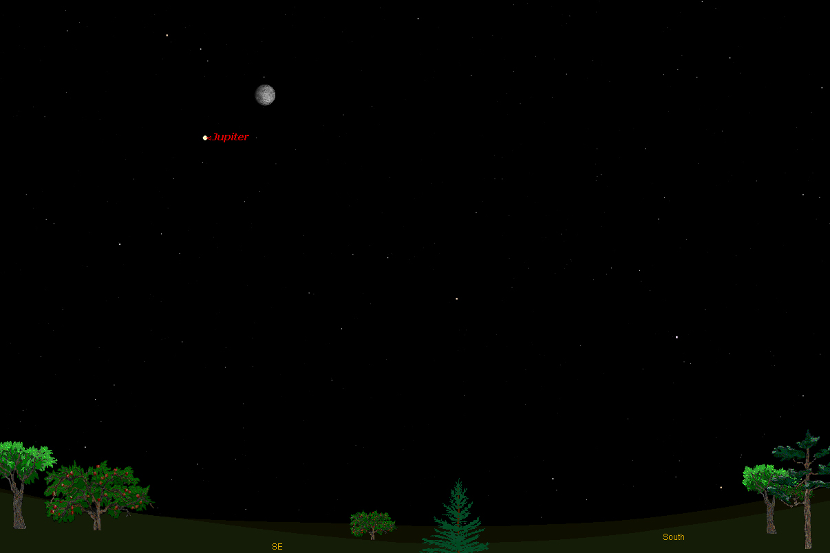 Moon Glides by Brilliant Jupiter Tonight & Wednesday
